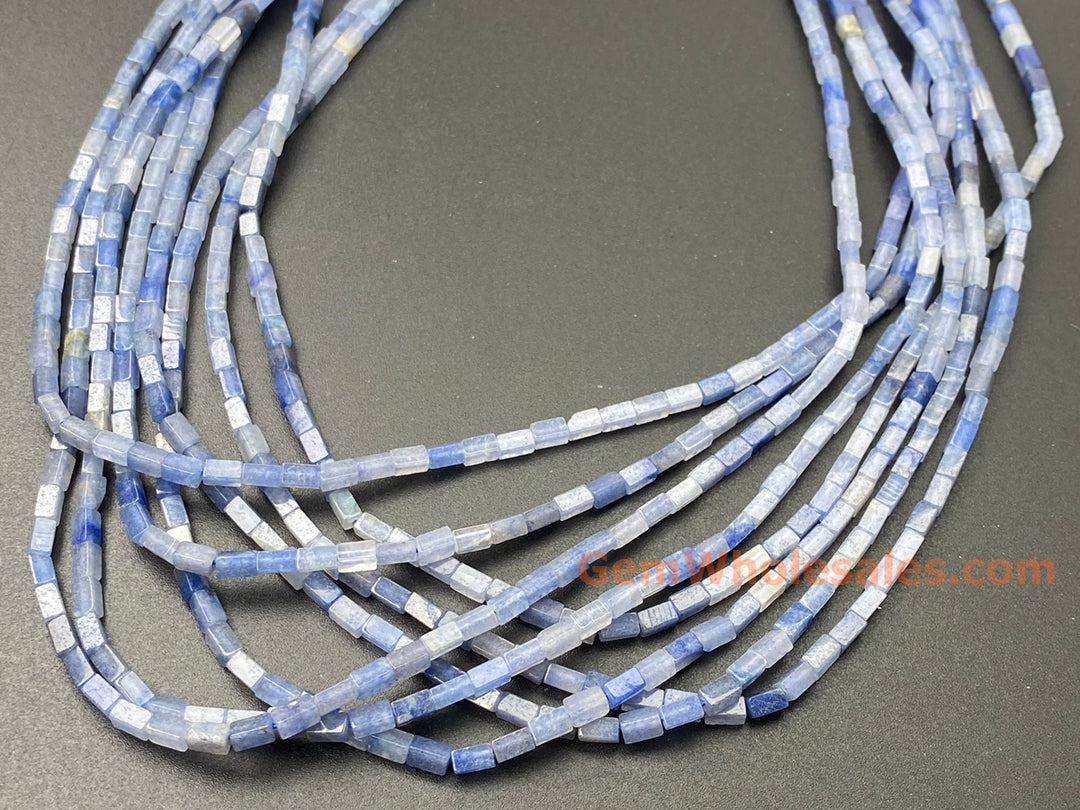 2x4mm Natural Blue Aventurine stone Rectangle Tube Beads, 15"