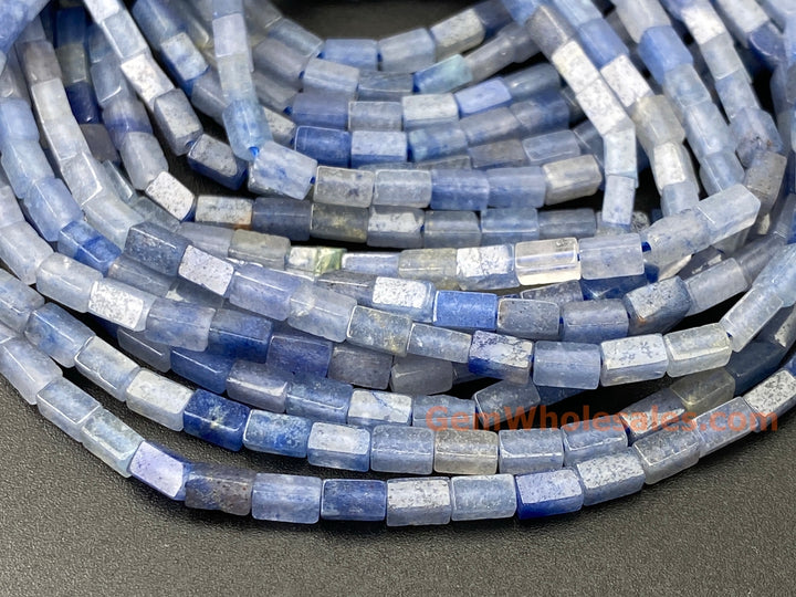 2x4mm Natural Blue Aventurine stone Rectangle Tube Beads, 15"