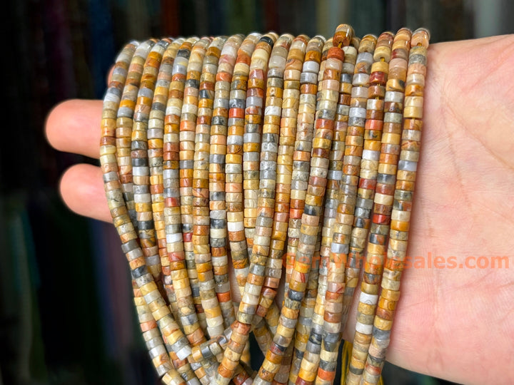 2x4mm Natural yellow crazy agate Heishi beads, 15"
