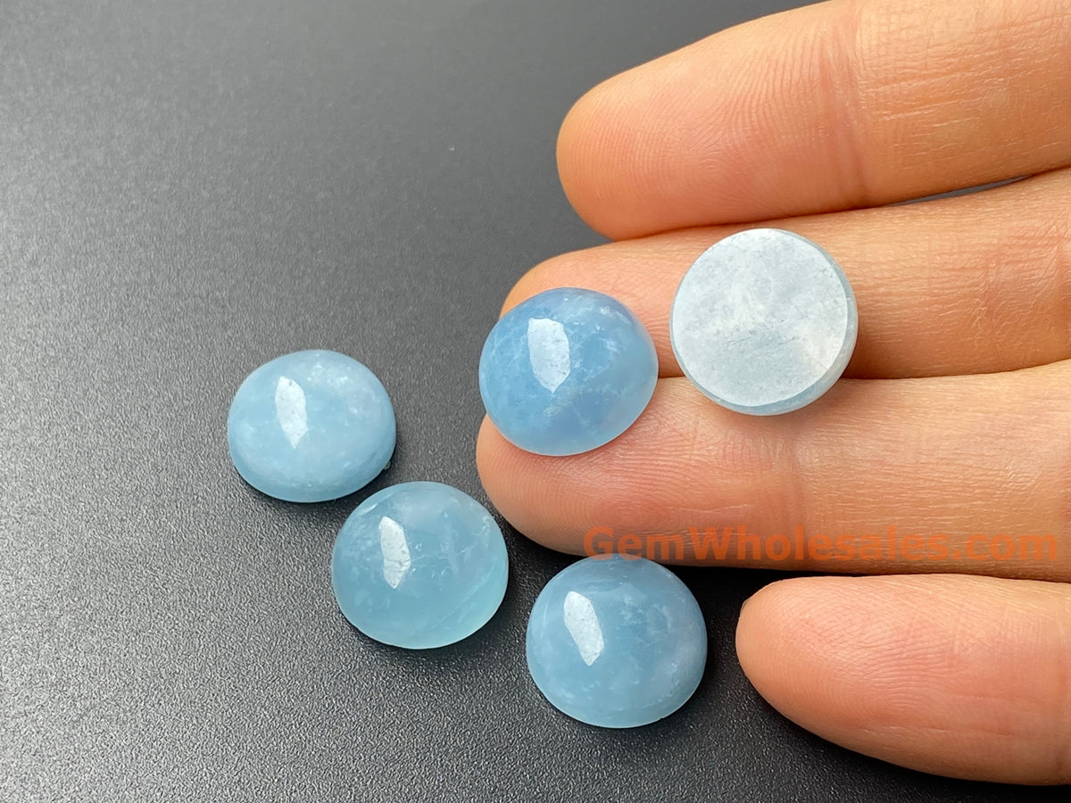 14mm AA Genuine Natural Aquamarine round cabochon beads