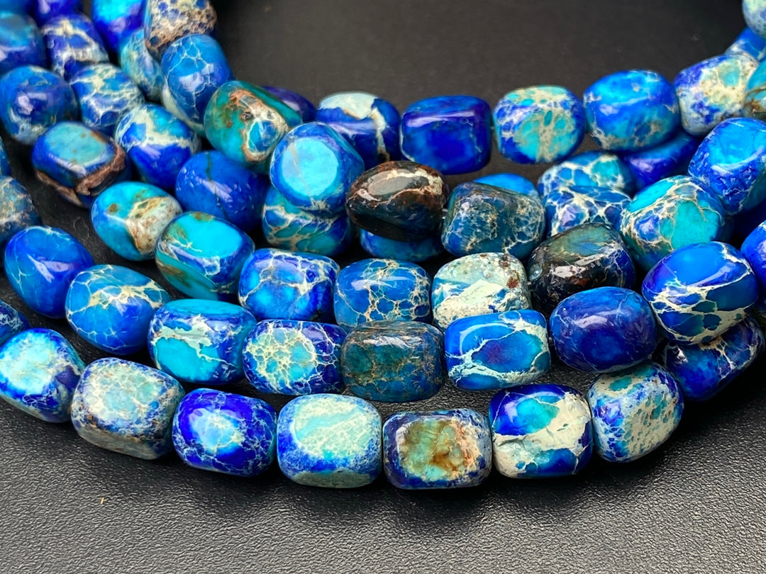 15.5" 5x7mm blue Sea Sediment, Impression Jasper rectangle cube beads