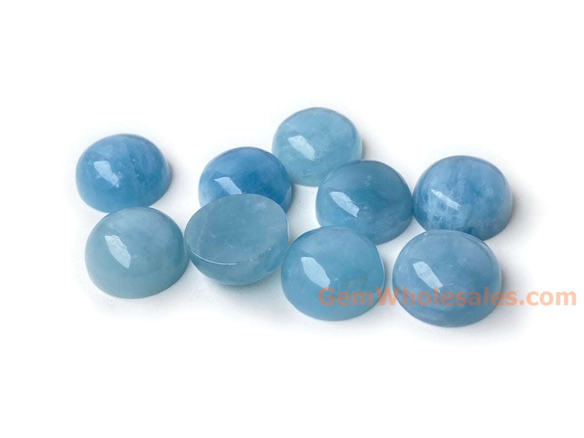 14mm AA Genuine Natural Aquamarine round cabochon beads