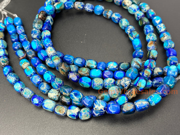 15.5" 5x7mm blue Sea Sediment, Impression Jasper rectangle cube beads