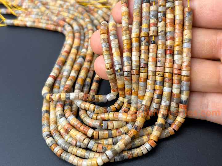 2x4mm Natural yellow crazy agate Heishi beads, 15"