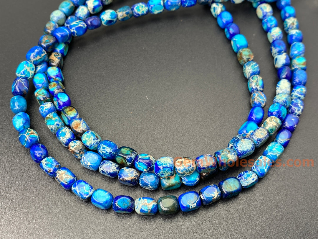 15.5" 5x7mm blue Sea Sediment, Impression Jasper rectangle cube beads