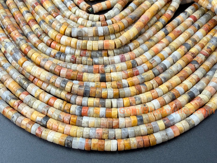 2x4mm Natural yellow crazy agate Heishi beads, 15"