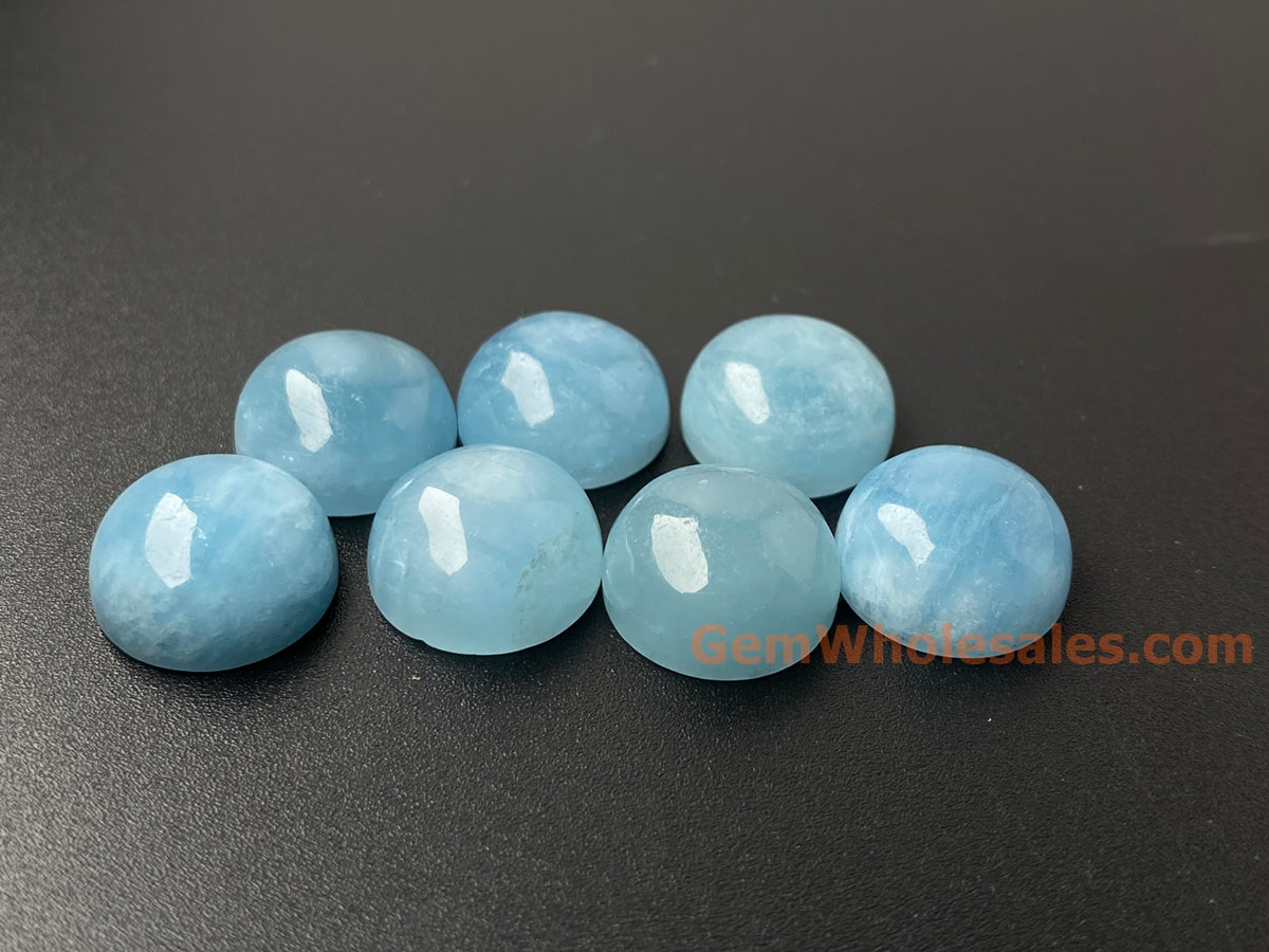 14mm AA Genuine Natural Aquamarine round cabochon beads