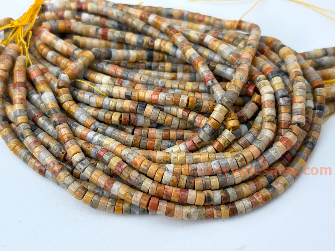 2x4mm Natural yellow crazy agate Heishi beads, 15"