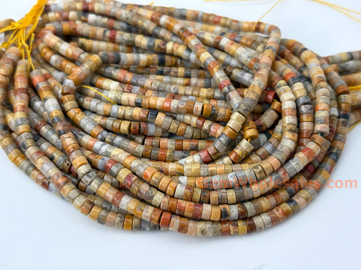 2x4mm Natural yellow crazy agate Heishi beads, 15"