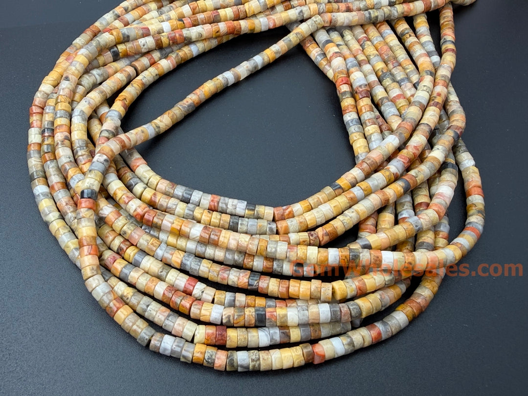 2x4mm Natural yellow crazy agate Heishi beads, 15"