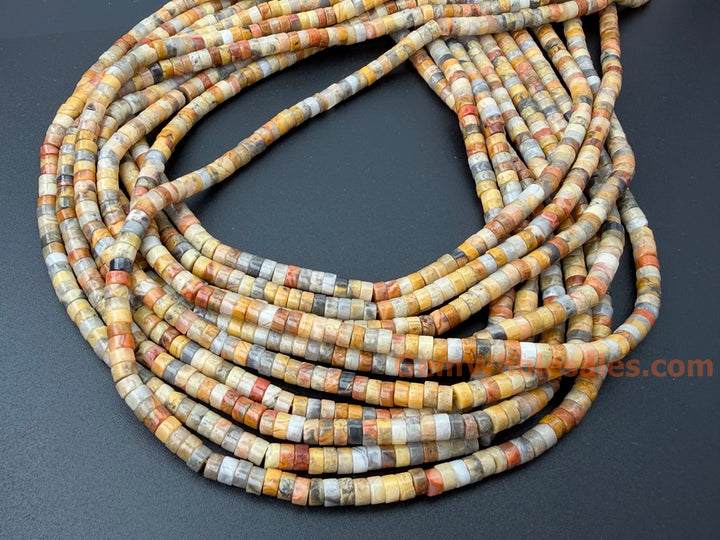 2x4mm Natural yellow crazy agate Heishi beads, 15"