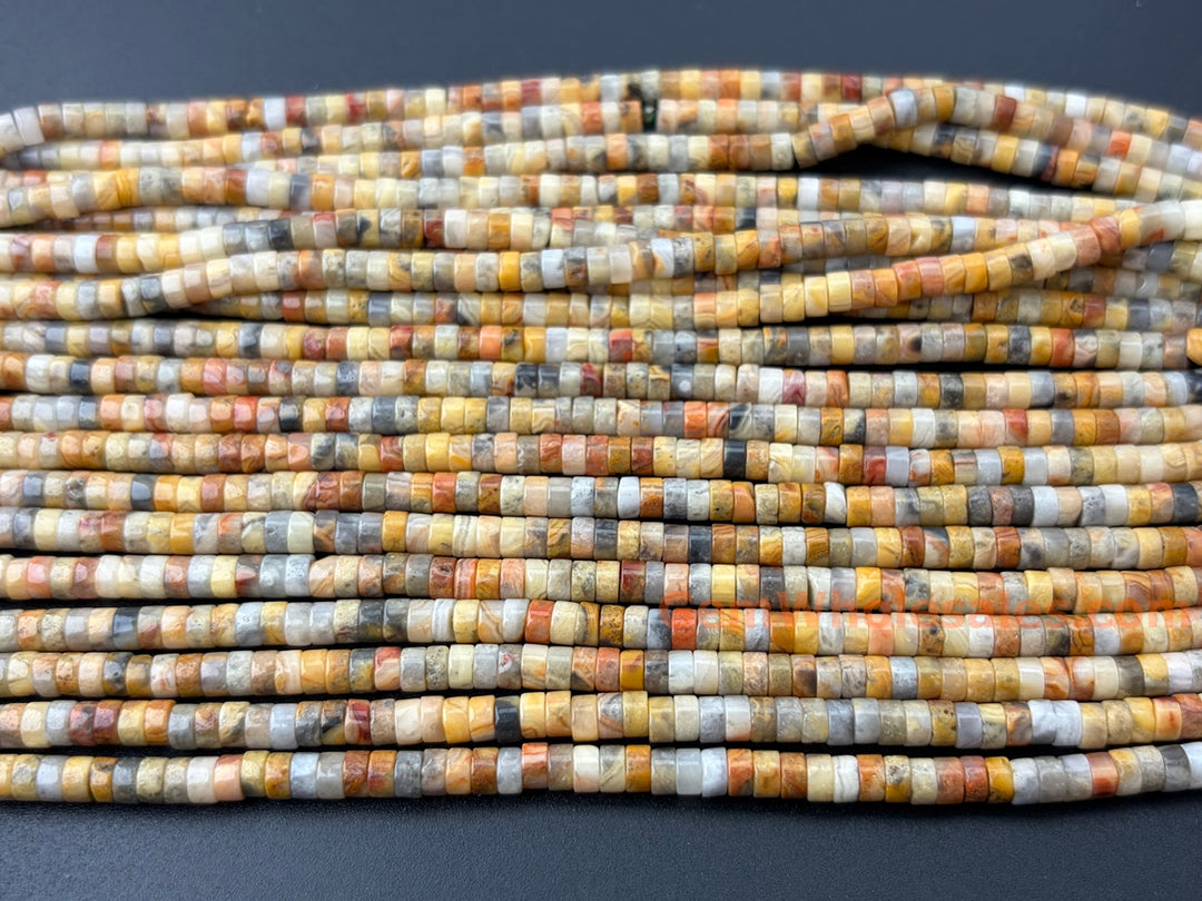 2x4mm Natural yellow crazy agate Heishi beads, 15"