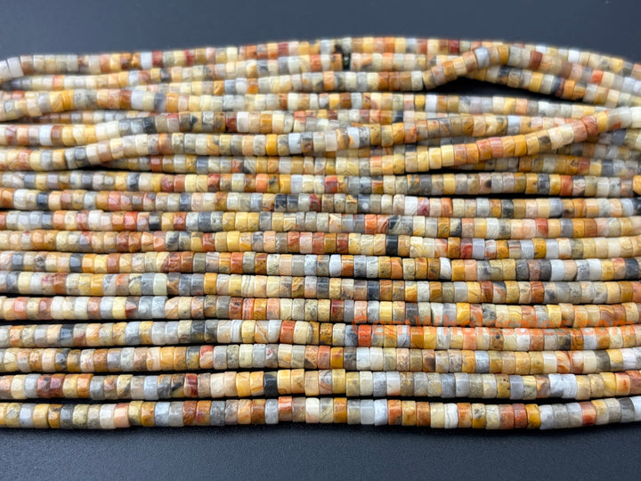 2x4mm Natural yellow crazy agate Heishi beads, 15"