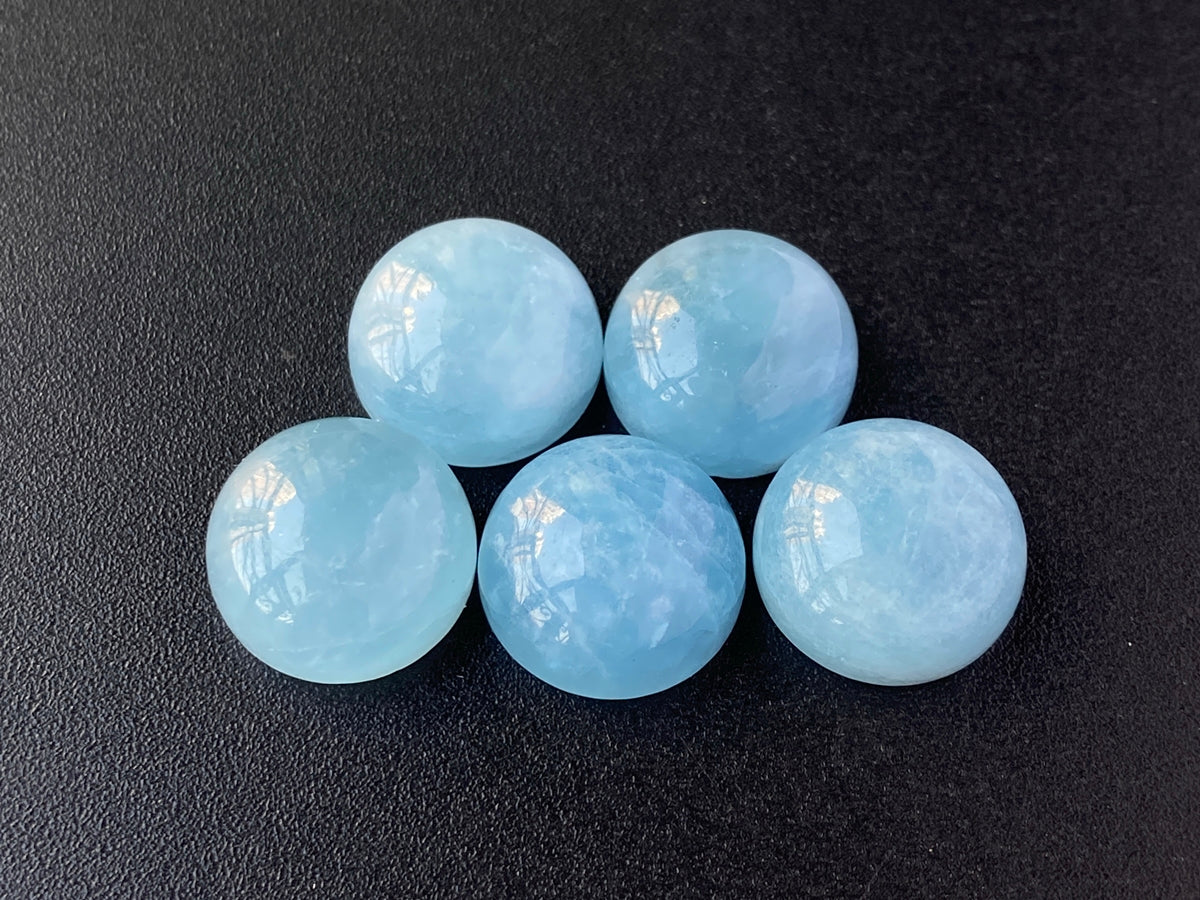 14mm AA Genuine Natural Aquamarine round cabochon beads