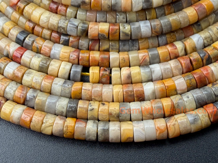 2x4mm Natural yellow crazy agate Heishi beads, 15"