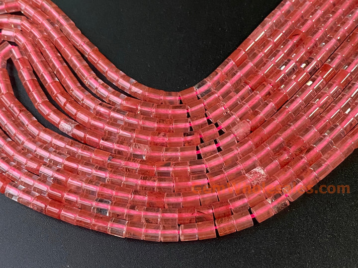 4x4mm Cherry Quartz Tube Beads for jewelry making, 15"