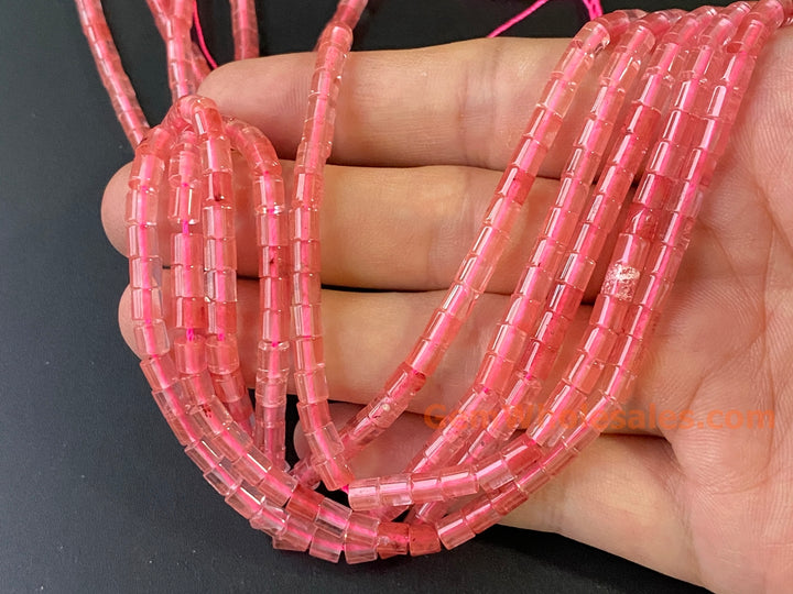 4x4mm Cherry Quartz Tube Beads for jewelry making, 15"