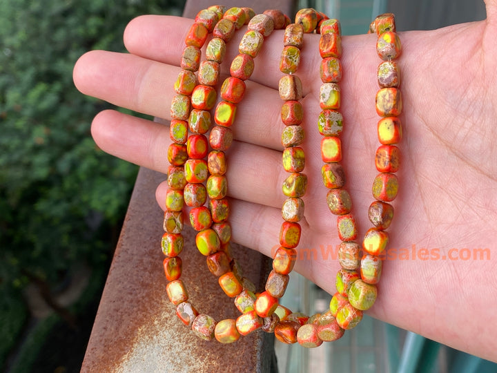 15.5" 5x7mm yellow orange Sea Sediment, Impression Jasper rectangle beads