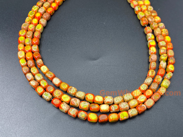 15.5" 5x7mm yellow orange Sea Sediment, Impression Jasper rectangle beads