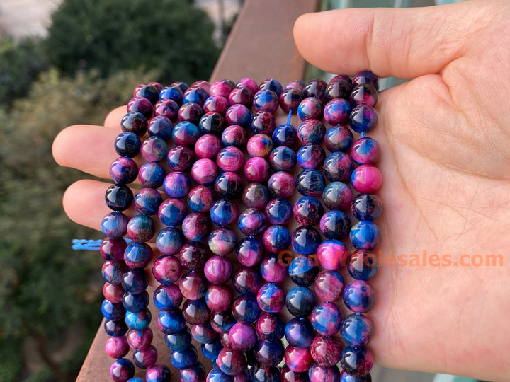 15“ 8mm/10mm Dyed deep Purple red Blue tiger eye stone round beads
