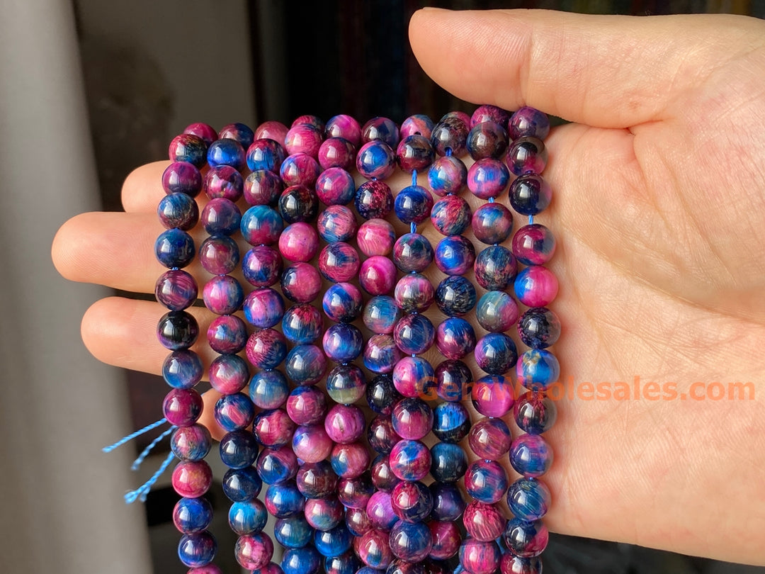 15“ 8mm/10mm Dyed deep Purple red Blue tiger eye stone round beads