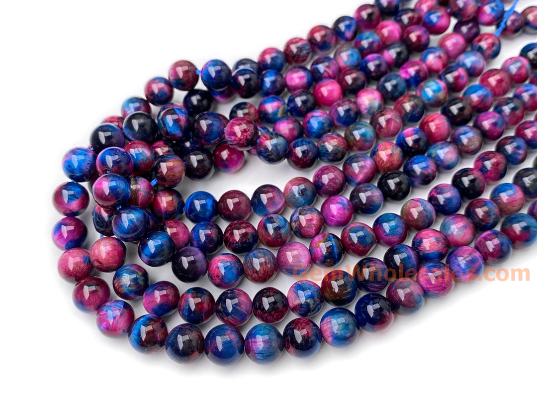 15“ 8mm/10mm Dyed deep Purple red Blue tiger eye stone round beads