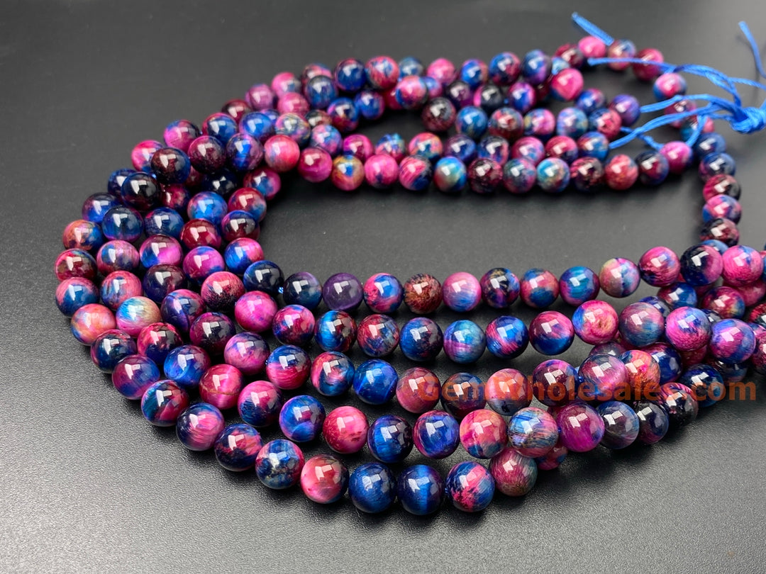 15“ 8mm/10mm Dyed deep Purple red Blue tiger eye stone round beads