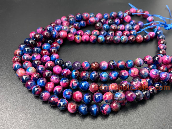 15“ 8mm/10mm Dyed deep Purple red Blue tiger eye stone round beads
