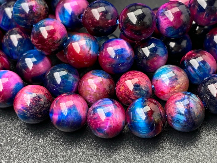 15“ 8mm/10mm Dyed deep Purple red Blue tiger eye stone round beads