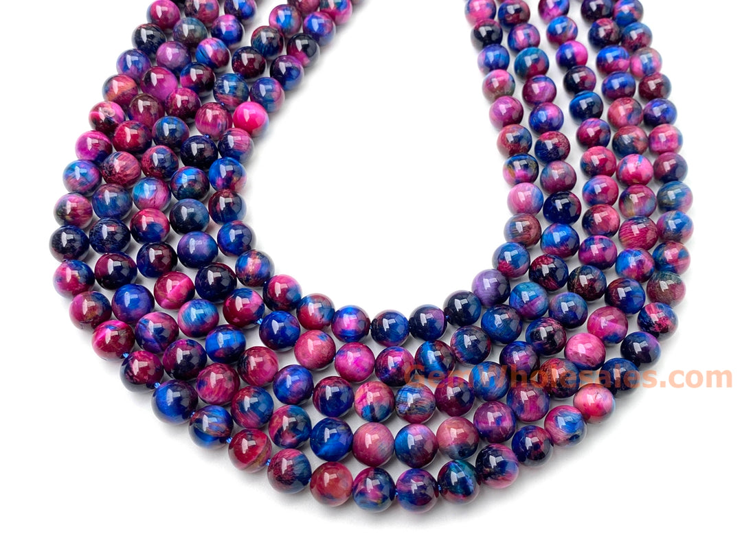 15“ 8mm/10mm Dyed deep Purple red Blue tiger eye stone round beads