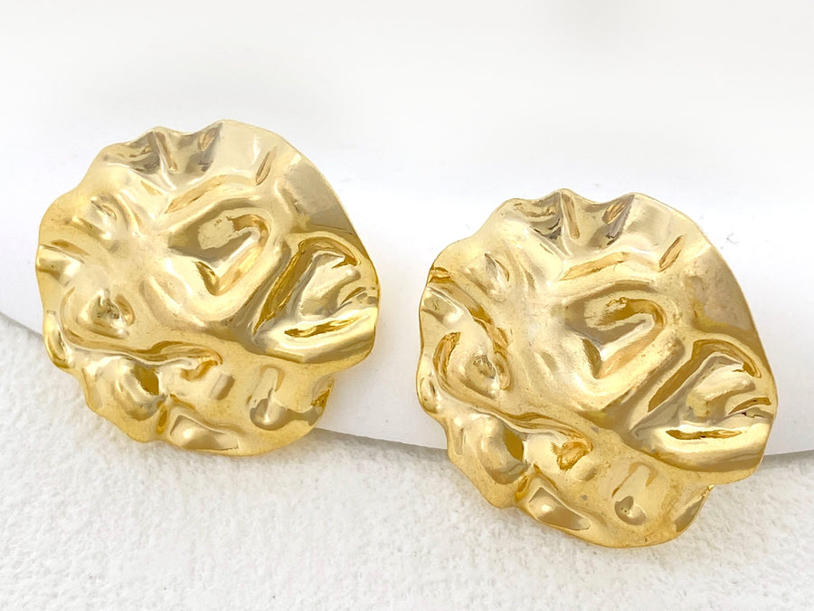 2PCS 23mm Gold plated brass Hammered Earring Studs/Post with Loop