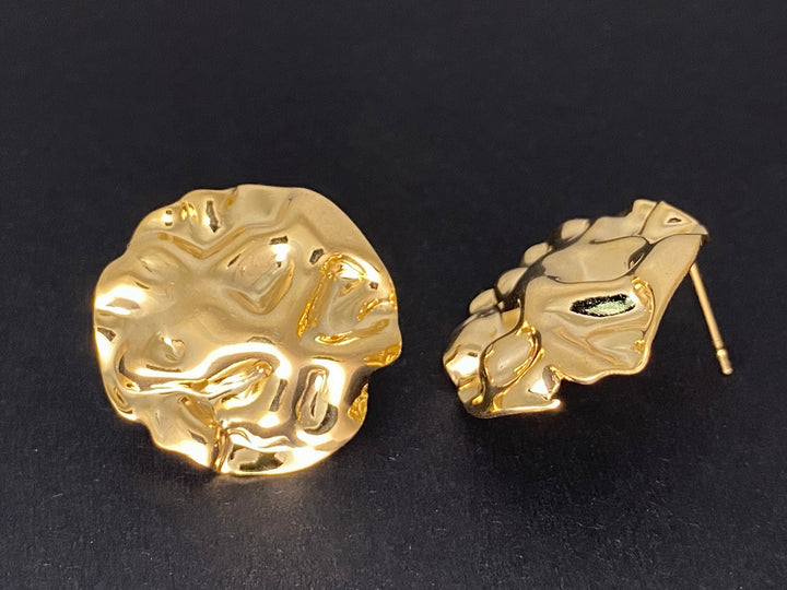 2PCS 23mm Gold plated brass Hammered Earring Studs/Post with Loop