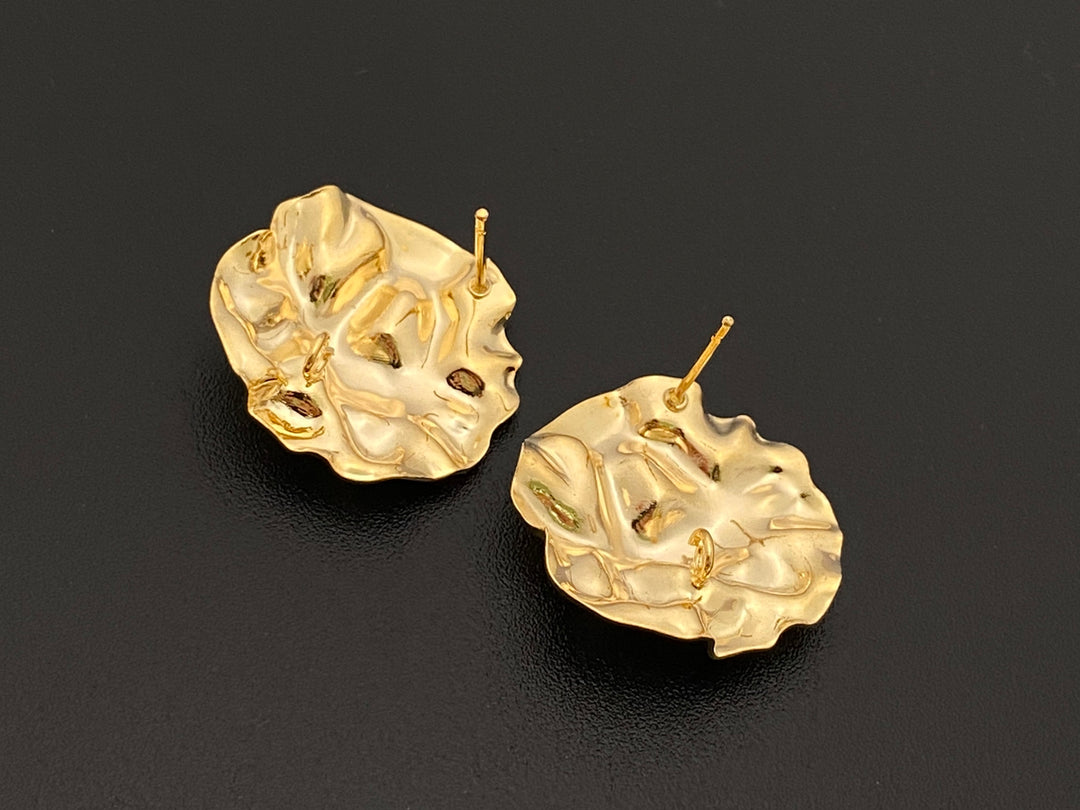 2PCS 23mm Gold plated brass Hammered Earring Studs/Post with Loop