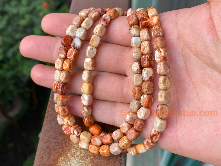 15.5" 5x7mm beige brown Sea Sediment, Impression Jasper rectangle beads