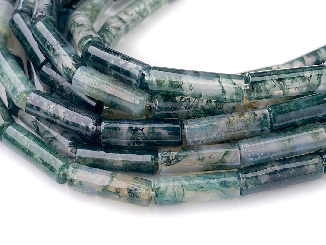 15.5" 4x13mm natural green moss Agate round Tube beads Gemstone