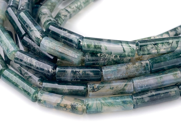 15.5" 4x13mm natural green moss Agate round Tube beads Gemstone