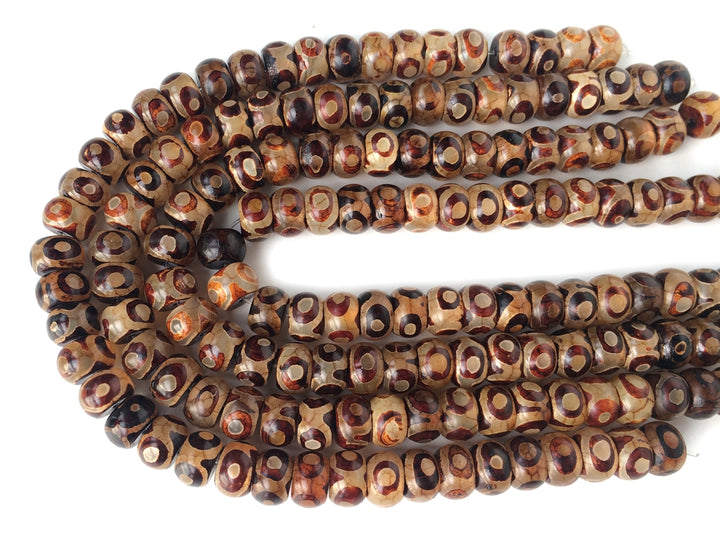 14.5" 8x12mm Antique Brown Bulk tibetan DZI agate rondelle beads 3 eye