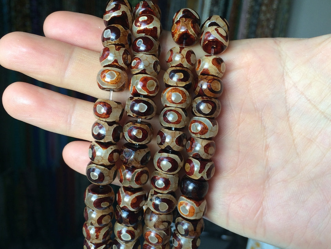 14.5" 8x12mm Antique Brown Bulk tibetan DZI agate rondelle beads 3 eye