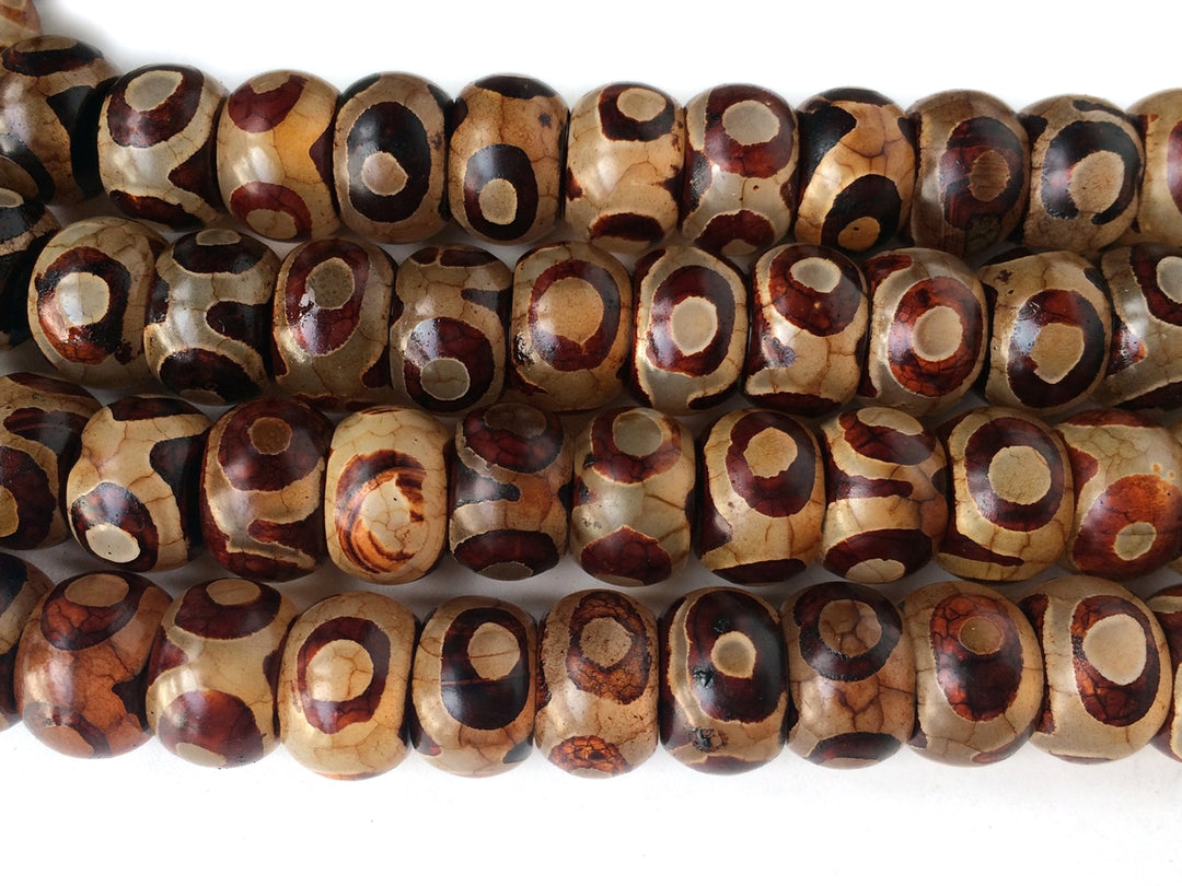 14.5" 8x12mm Antique Brown Bulk tibetan DZI agate rondelle beads 3 eye