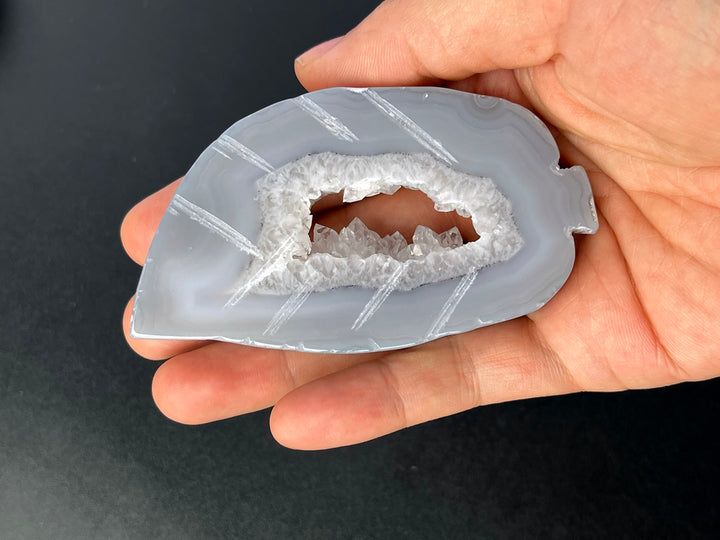 2"~4" grey druzy Agate leaf and apple flat slabe/slice