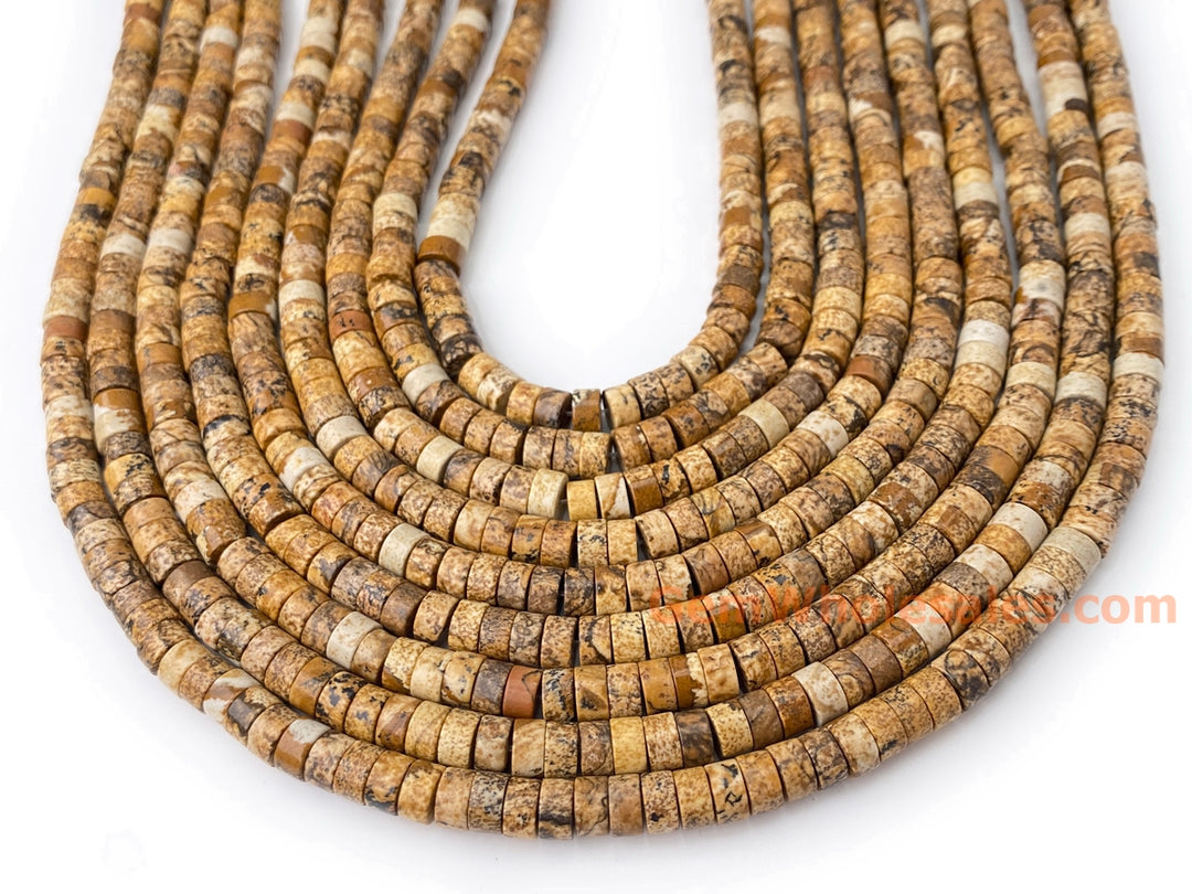 15" 3x6mm Natural picture stone heishi beads for jewelry making