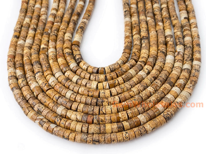 15" 3x6mm Natural picture stone heishi beads for jewelry making