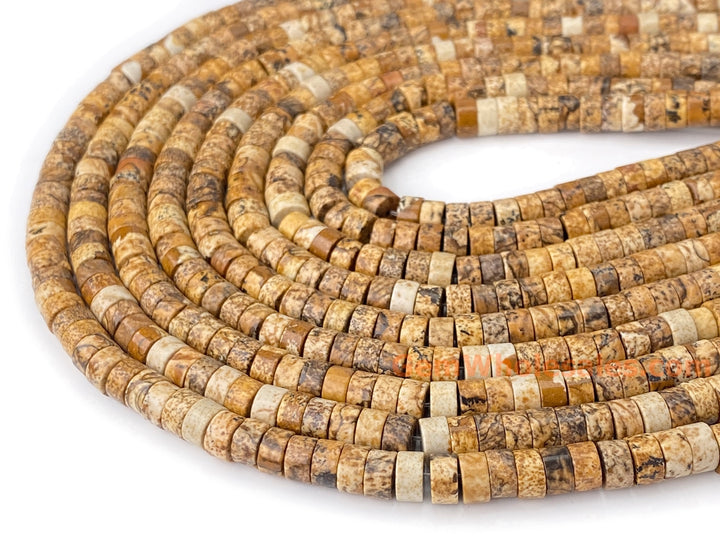 15" 3x6mm Natural picture stone heishi beads for jewelry making