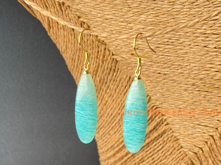 2PCS 10x30mm natural amazonite stone Marquise/teardrop beads half drilled