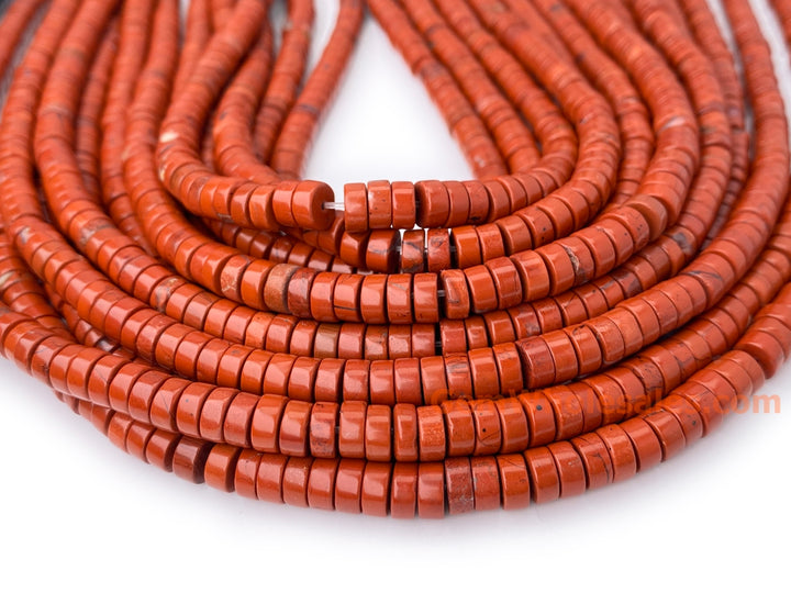 15.5" 3x6mm Natural red jasper stone tube Heishi beads