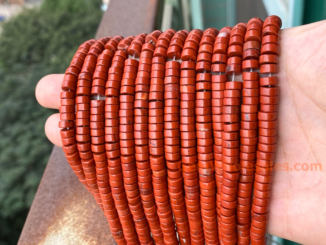 15.5" 3x6mm Natural red jasper stone tube Heishi beads