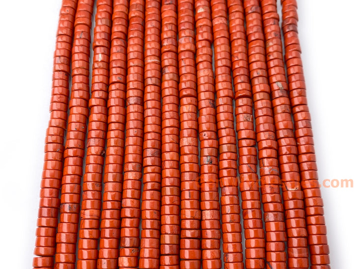 15.5" 3x6mm Natural red jasper stone tube Heishi beads