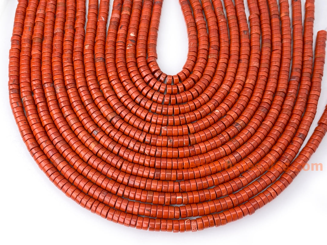 15.5" 3x6mm Natural red jasper stone tube Heishi beads