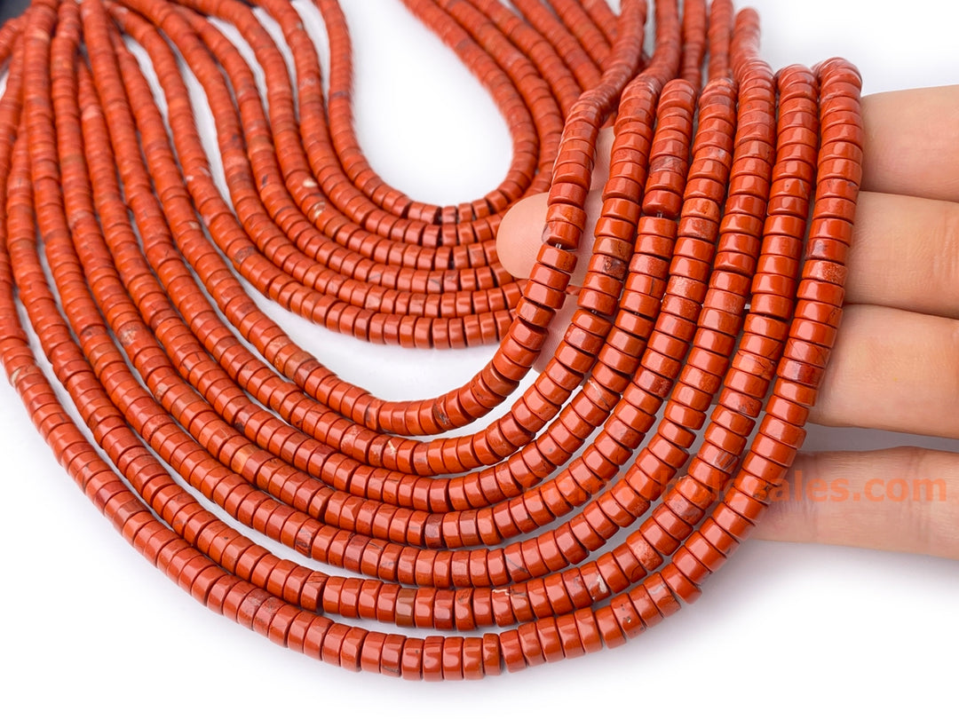 15.5" 3x6mm Natural red jasper stone tube Heishi beads
