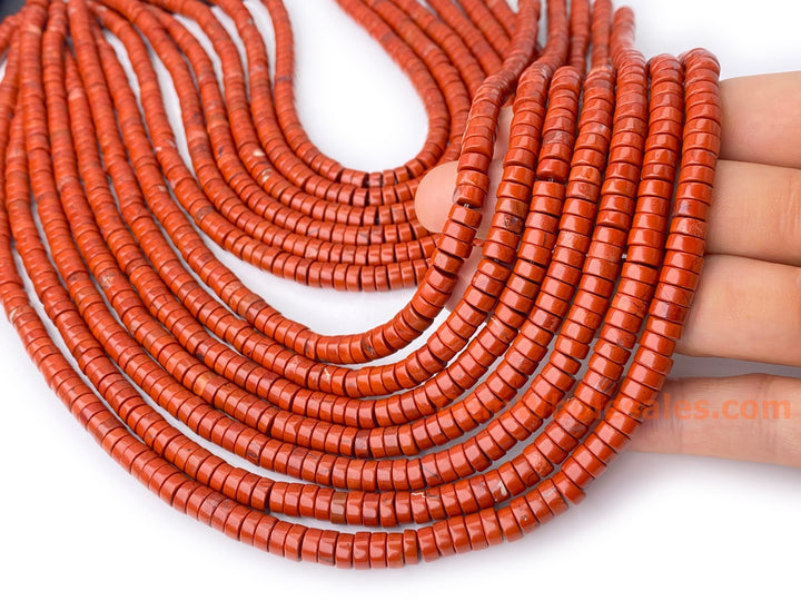 15.5" 3x6mm Natural red jasper stone tube Heishi beads